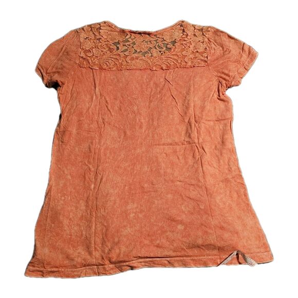 Harley Davidson Sz L Restless Spirit Short Sleeve Lace Stud Tee Coral Pink USA - Picture 5 of 5